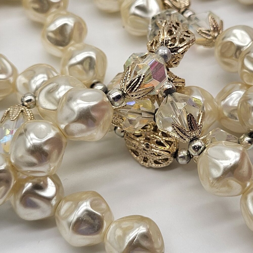 VTG Double Strand Faux Pearl and Faceted Bead Necklace JAPAN - Picture 13 of 15